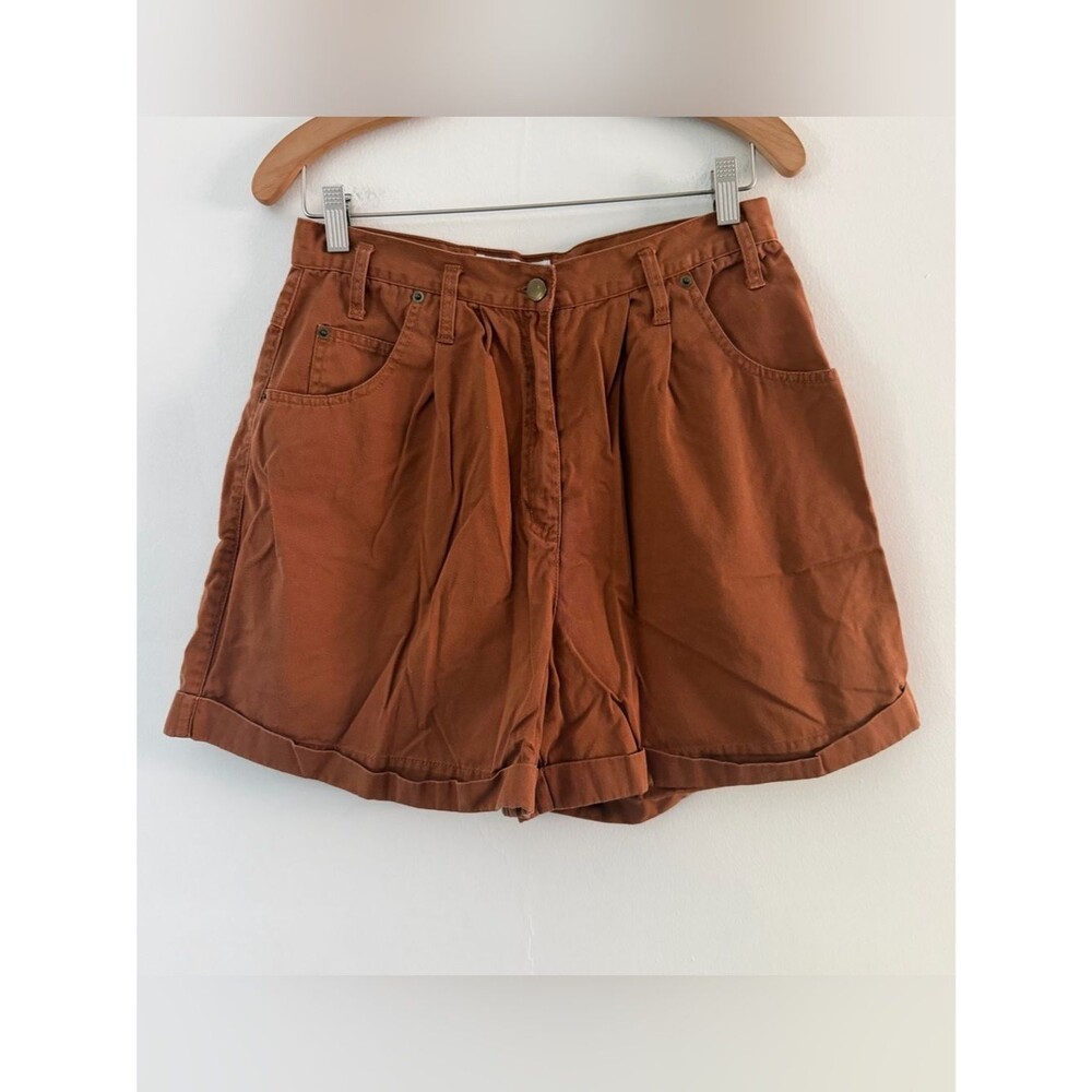 Vintage Pleated Shorts 90s High Waist Cuffed Rust Size Medium